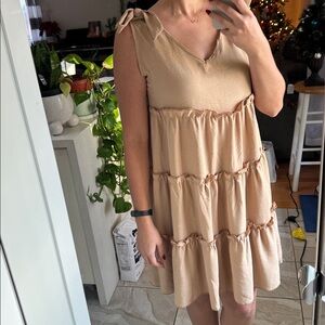 Elegant Tan Oversized Sleeveless Dress